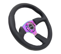 Thumbnail for NRG Reinforced Steering Wheel (350mm / 2.5in. Deep) Leather Race Comfort Grip w/4mm Neochrome Spokes