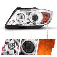 Thumbnail for ANZO 2006-2008 BMW 3 Series E90-E91 Projector Headlights w/ Halo w/ LED Bar Chrome (CCFL)