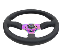 Thumbnail for NRG Reinforced Steering Wheel (350mm / 2.5in. Deep) Leather Race Comfort Grip w/4mm Neochrome Spokes