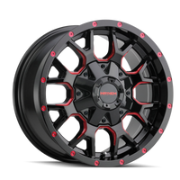 Thumbnail for Mayhem 8015 Warrior 20x10 / 5x127 BP / -25mm Offset / 87mm Hub Black w/ Prism Red Wheel