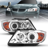 Thumbnail for ANZO 2006-2008 BMW 3 Series E90-E91 Projector Headlights w/ Halo w/ LED Bar Chrome (CCFL)