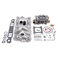 Thumbnail for Edelbrock Manifold And Carb Kit Performer Eps Small Block Chevrolet 1957-1986 Natural Finish