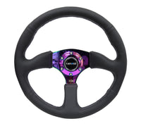 Thumbnail for NRG Reinforced Steering Wheel (350mm / 2.5in. Deep) Leather Race Comfort Grip w/4mm Neochrome Spokes