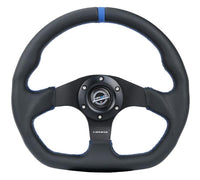 Thumbnail for NRG Reinforced Steering Wheel (320mm) Sport Leather Flat Bottom w/ Blue Center/ Blue Stitching