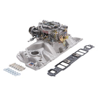 Thumbnail for Edelbrock Manifold And Carb Kit Performer Eps Small Block Chevrolet 1957-1986 Natural Finish