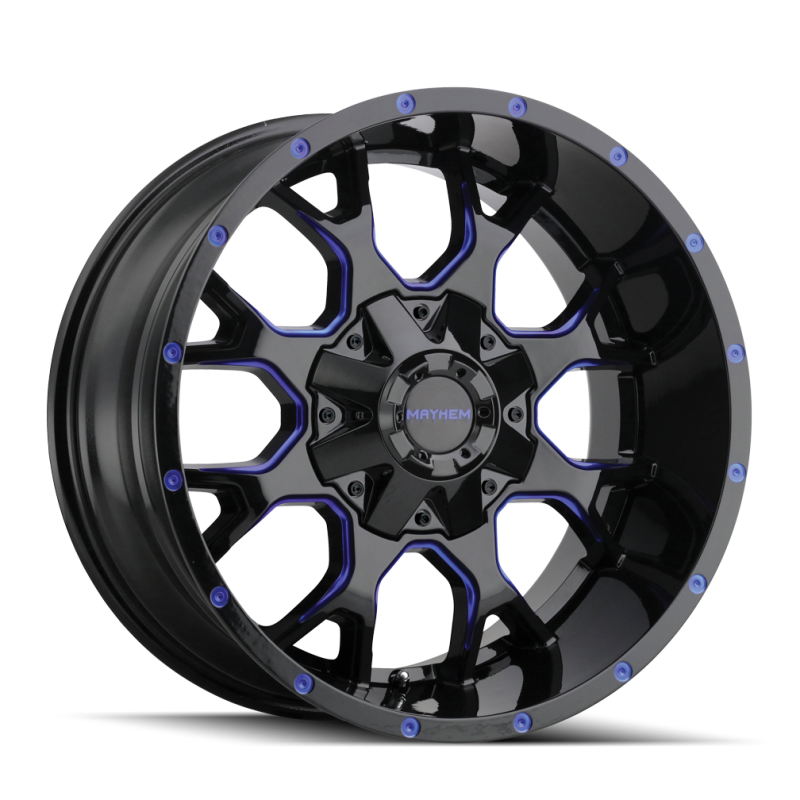 Mayhem 8015 Warrior 20x9 / 6x135 BP / 0mm Offset / 106mm Hub Black w/ Prism Blue Wheel