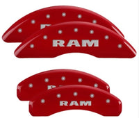 Thumbnail for MGP 4 Caliper Covers Engraved Front & Rear 2019 Ram 1500 Red Finish Silver RAM Logo