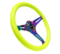 Thumbnail for NRG Classic Wood Grain Steering Wheel (350mm) Neon Yellow Color w/Neochrome Spokes