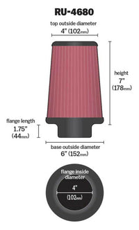 Thumbnail for K&N Universal Clamp-On Air Filter 4in FLG / 6in B / 4in T / 7in H