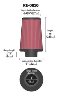 Thumbnail for K&N Universal Rubber Filter 3inch FLG / 6inch OD-B / 4-5/8inch OD-T / 9inch L