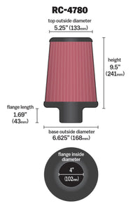 Thumbnail for K&N Universal Filter Round Tapered 4in FlangeID / 6.625in Base OD / 5.25in Top OD / 9.5in Height