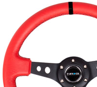 Thumbnail for NRG Reinforced Steering Wheel (350mm / 3in. Deep) Red Suede w/Blk Circle Cutout Spokes