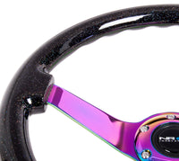 Thumbnail for NRG Reinforced Steering Wheel (350mm / 3in. Deep) Classic Blk Sparkle w/4mm Neochrome 3-Spoke Center