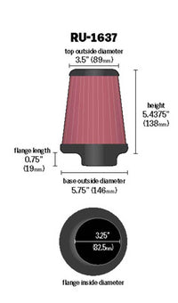 Thumbnail for K&N Universal Clamp-On Air Filter 3-1/4in FLG / 5-3/4in B / 3-1/2in T / 5-7/16in H