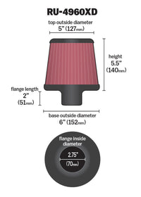 Thumbnail for K&N Filter Universal Clamp-On Filter-Round Tapered 2.75in Flange ID x 6in Base OD x 5in Top OD