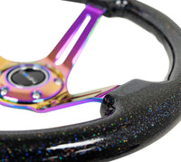 Thumbnail for NRG Reinforced Steering Wheel (350mm / 3in. Deep) Blk Multi Color Flake w/ Neochrome Center Mark