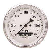 Thumbnail for AutoMeter Gauge Speedo. 3-3/8in. 120MPH Elec. Prog. W/ Wheel Odo Old Tyme White