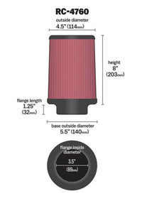 Thumbnail for K&N Universal Chrome Filter 3 1/2 inch FLG / 5 1/2 inch Bottom / 4 1/2 inch Top / 8 inch Height