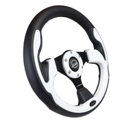 Thumbnail for NRG Reinforced Steering Wheel (320mm) Blk w/White Trim & 4mm 3-Spoke