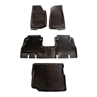 Thumbnail for Rugged Ridge Floor Liner Front/Rear/Cargo Black 18-21 Jeep Wrangler JL 4 Dr (Excl. 4XE Models)