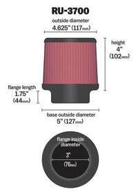 Thumbnail for K&N Univeral Rubber Filter Round Tapered 4.625in Top OD x 5in Base OD x 4in H