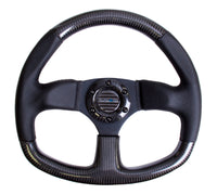 Thumbnail for NRG Carbon Fiber Steering Wheel (320mm) Flat Bottom & Leather Trim w/Black Stitching