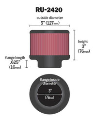 Thumbnail for K&N Universal Rubber Filter 3 inch Flange 5 inch OD 3 inch Height