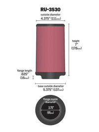 Thumbnail for K&N Universal Rubber Filter 3.75in FLG x 5.375in Base x 5.375in Top x 7in Height