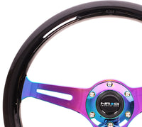 Thumbnail for NRG Classic Wood Grain Steering Wheel (350mm) Black Paint Grip w/Neochrome 3-Spoke Center