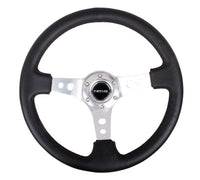 Thumbnail for NRG Reinforced Steering Wheel (350mm / 3in. Deep) Blk Leather w/Silver Spoke & Circle Cutouts