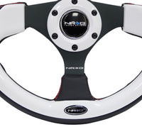 Thumbnail for NRG Reinforced Steering Wheel (320mm) Blk w/White Trim & 4mm 3-Spoke