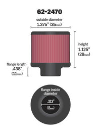 Thumbnail for K&N .315/.431 Flange 1 3/8 inch OD 1.5 inch H Clamp On Crankcase Vent Filter