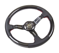 Thumbnail for NRG Carbon Fiber Steering Wheel (350mm /1.5in. Deep) Leather Trim w/Red Stitch & Slit Cutout Spokes