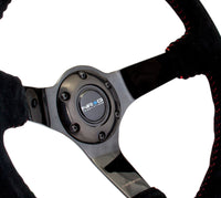 Thumbnail for NRG Reinforced Steering Wheel (350mm / 3in. Deep) Blk Suede w/Red BBall Stitch & Black 3-Spoke