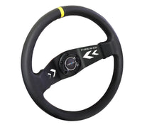 Thumbnail for NRG Reinforced Steering Wheel (350mm / 3in Deep) Blk Leather w/NRG Arrow-Cut 2-Spoke & Sgl Yellow CM