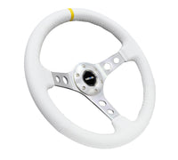 Thumbnail for NRG Reinforced Steering Wheel (350mm / 3in. Deep) Wht Leather w/Silver Spoke & Single Yellow Mark