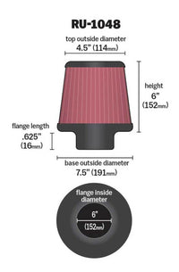 Thumbnail for K&N Universal Clamp-On Air Filter 6in Flange / 7-1/2in Base / 4-1/2in Top / 6in Height