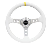 Thumbnail for NRG Reinforced Steering Wheel (350mm / 3in. Deep) Wht Leather w/Silver Spoke & Single Yellow Mark