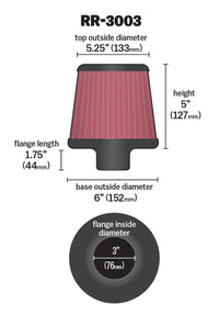 Thumbnail for K&N Universal Filter 3 inch Flange 6 inch Base 5 1/4 inch Top 5 inch Height w/ Polished Top