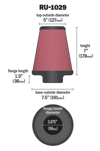 Thumbnail for K&N Universal Clamp-On Air Filter 3-7/8in FLG / 7-1/2in B / 5in T / 7in H