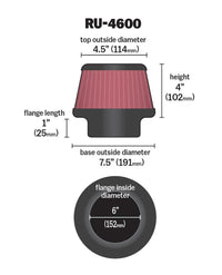 Thumbnail for K&N Filter 6 inch Flange 7.5 inch Base 4.5 Top 4 inch Height