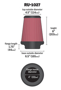 Thumbnail for K&N Universal Clamp-On Air Filter 4in FLG / 6-1/2in B / 4-1/2in T / 8in H