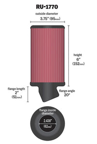 Thumbnail for K&N Filter Universal Rubber Filter 2 7/16 inch 20 Degree Flange 3 3/4 inch OD 6 inch Height