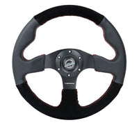 Thumbnail for NRG Reinforced Steering Wheel (320mm/ 2.5in. Deep) Sport Leather / Suede w/ Red Stitch