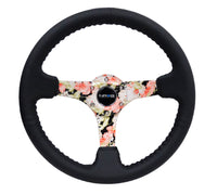 Thumbnail for NRG Reinforced Steering Wheel (350mm / 3in. Deep) Blk Leather Floral Dipped w/ Blk Baseball Stitch