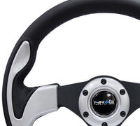 Thumbnail for NRG Reinforced Steering Wheel (320mm) Blk w/Silver Trim & 5mm 3-Spoke