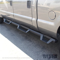 Thumbnail for Westin 99-16 Ford F-250/350/450/550 CC (6.75ft Bed) HDX Drop Whl to Whl Nerf Step Bars - Text Blk