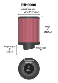 Thumbnail for K&N Universal Rubber Filter 3 inch 5 Degree FLG 4 1/2 inch OD 4 inch Height