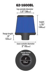 Thumbnail for K&N 2in Base OD x .375in Flange ID x 1.75in H Rubber Base Crankcase Vent Filter - Blue