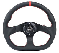 Thumbnail for NRG Reinforced Steering Wheel (320mm) Sport Leather Flat Bottom w/ Red Center Mark/ Red Stitching